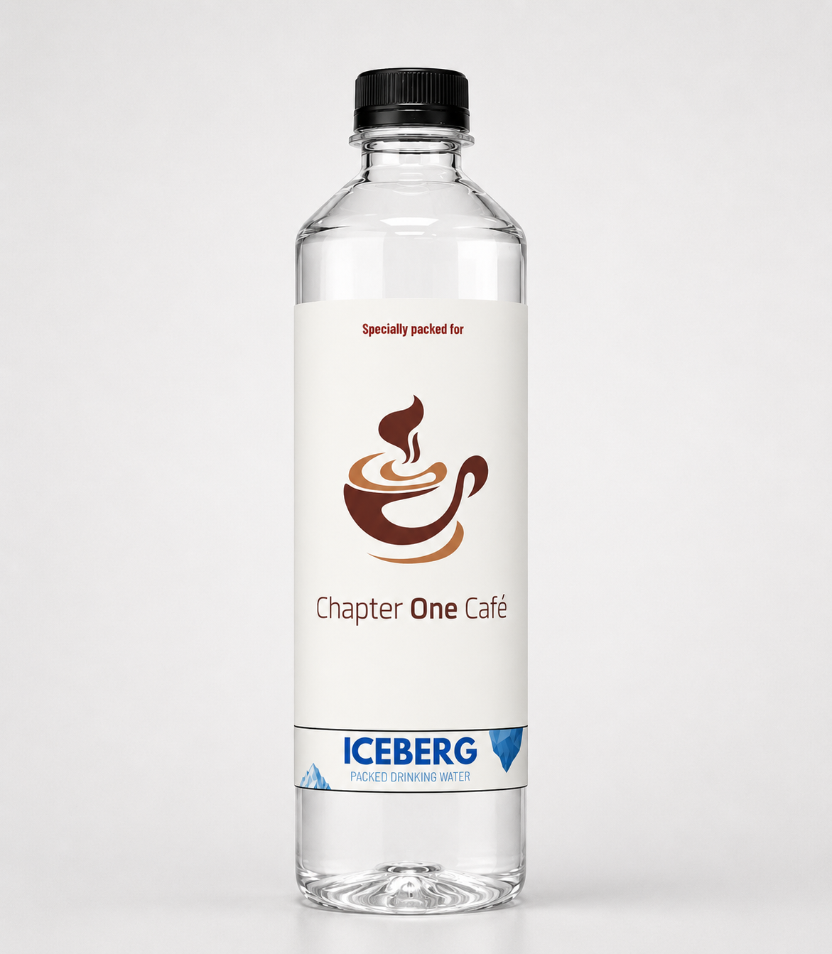 Cafe branded ICEBERG bottle mockup